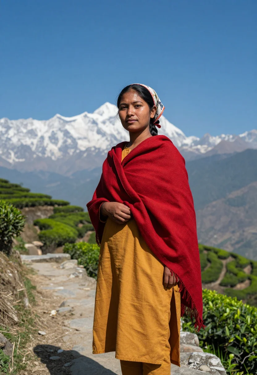 AI darjeeling plucker sample — portrait of a woman, half-length portrait of a Nepali-Indian