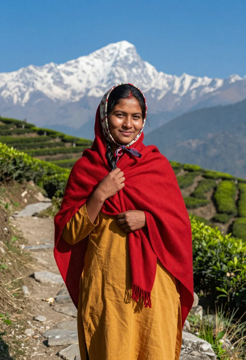 AI darjeeling plucker sample — portrait of a woman, half-length portrait of a Nepali-Indian