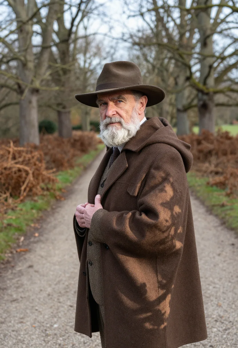 AI darwin down house sandwalk bracken sample — portrait of a man, framed chest-up, cropped at the ribs, the