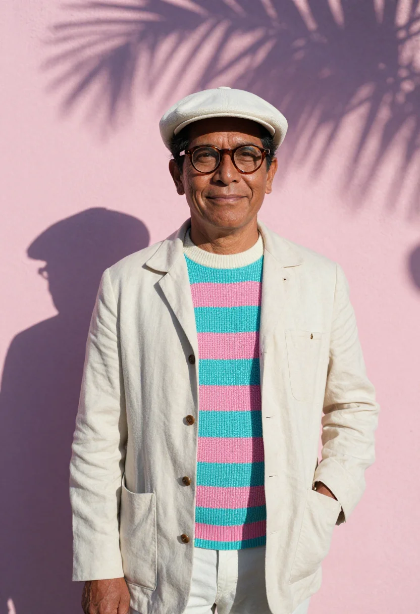 AI david hockney los angeles pool palette sample — portrait of a man, a Mexican-American painter in his mid-for