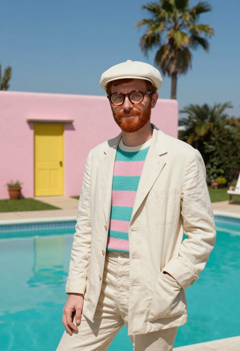 AI david hockney los angeles pool palette sample — portrait of a man, an Irish painter in his late thirties wit