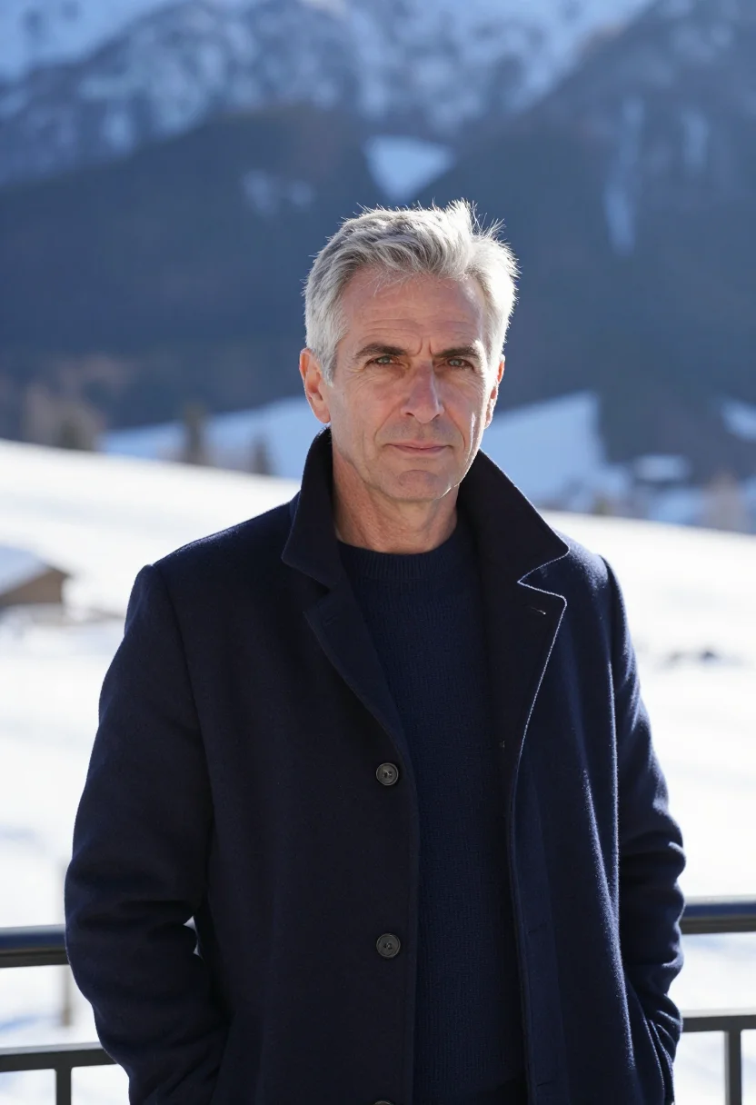 AI davos navy sample — portrait of a man, framed head and shoulders, tighter, the b