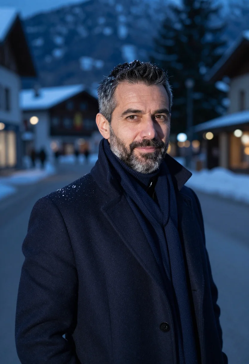 AI davos navy sample — portrait of a man, framed head and shoulders, tighter, the b