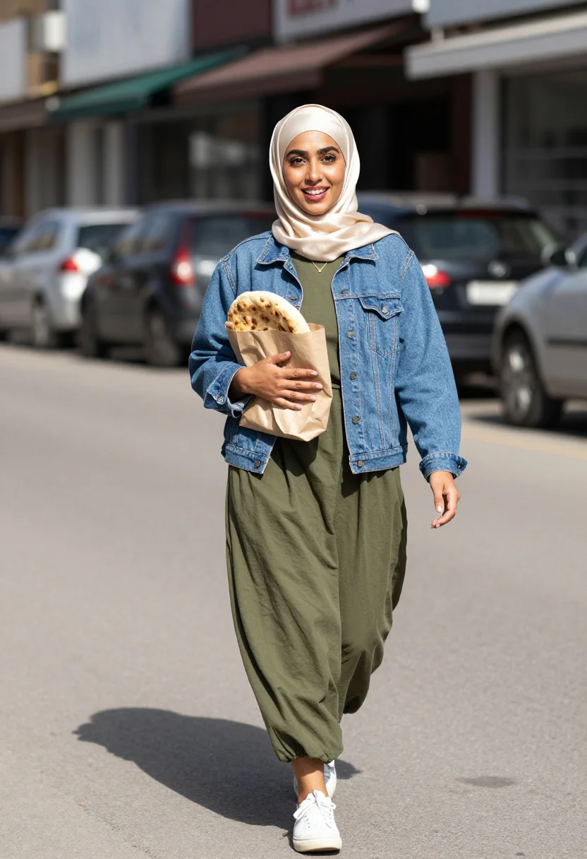 AI dearborn modest sample — portrait of a woman, a full-length walking portrait of an Ar