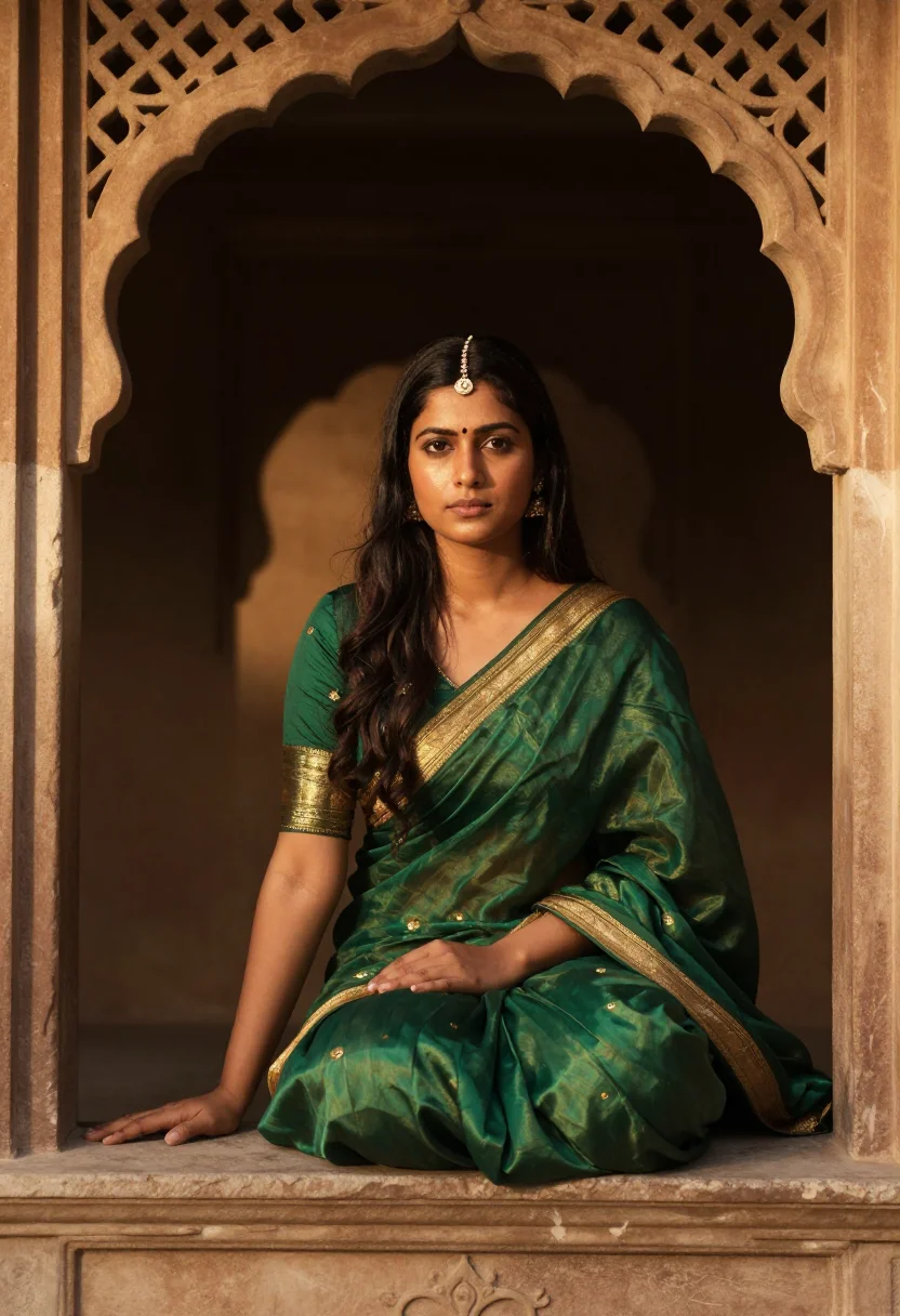 AI deepika padmaavat sample — portrait of a woman, half-length seated portrait of an India