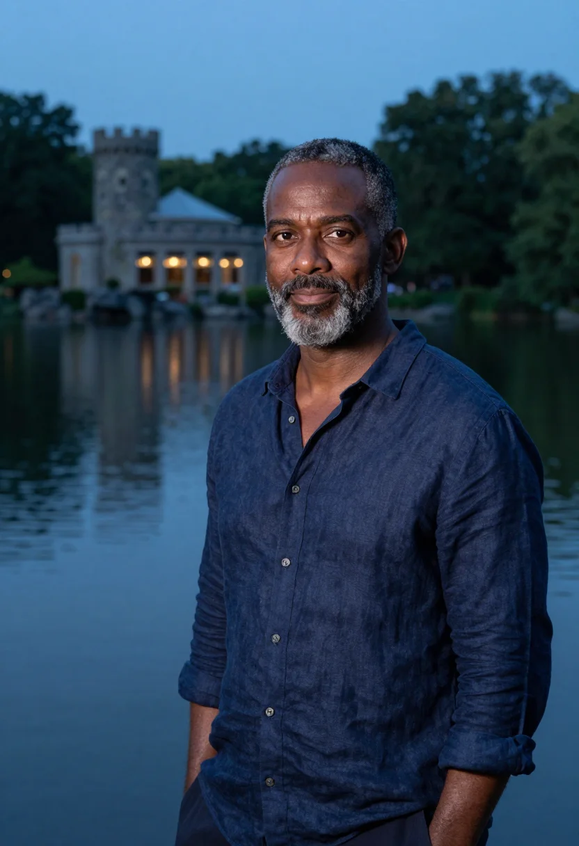 AI delacorte shakespeare actor moonlight sample — portrait of a man, framed tight, head and shoulders, the bod