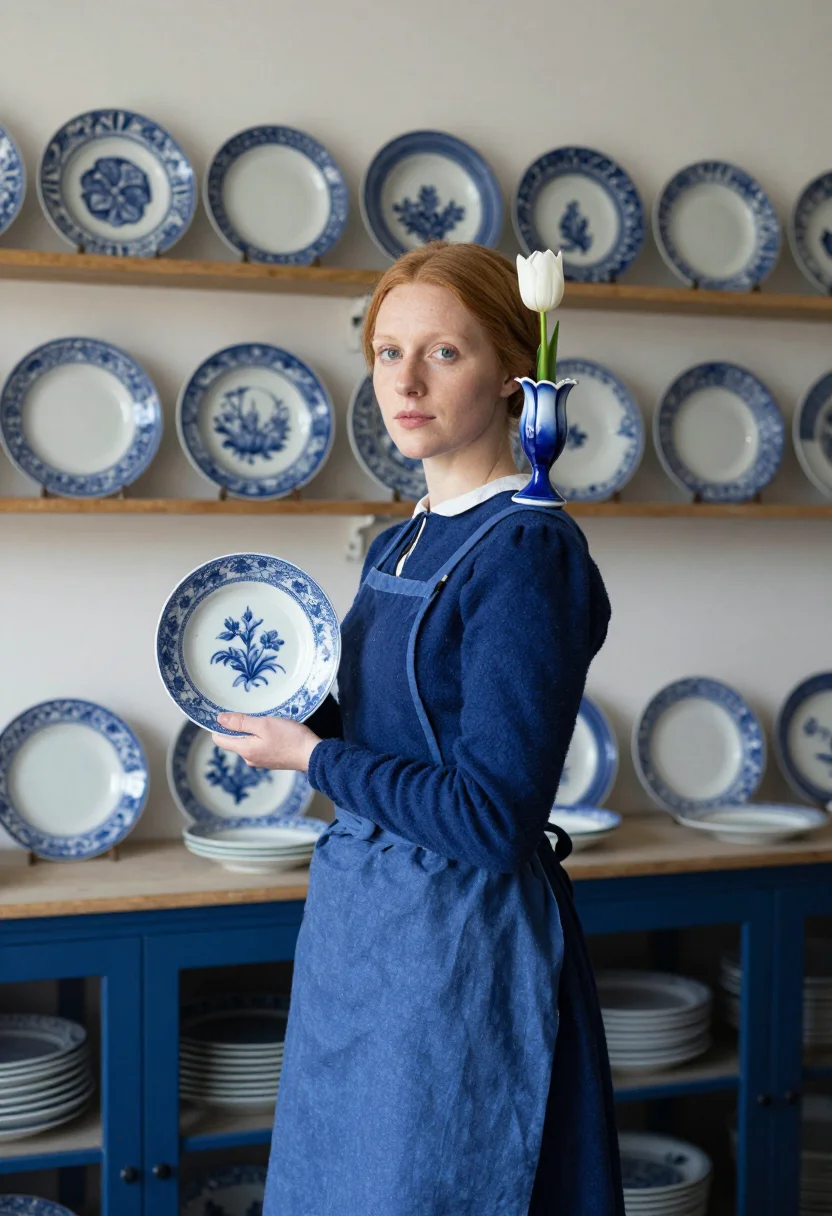 AI delft blue sample — portrait of a woman, half-length portrait of a Dutch woman i