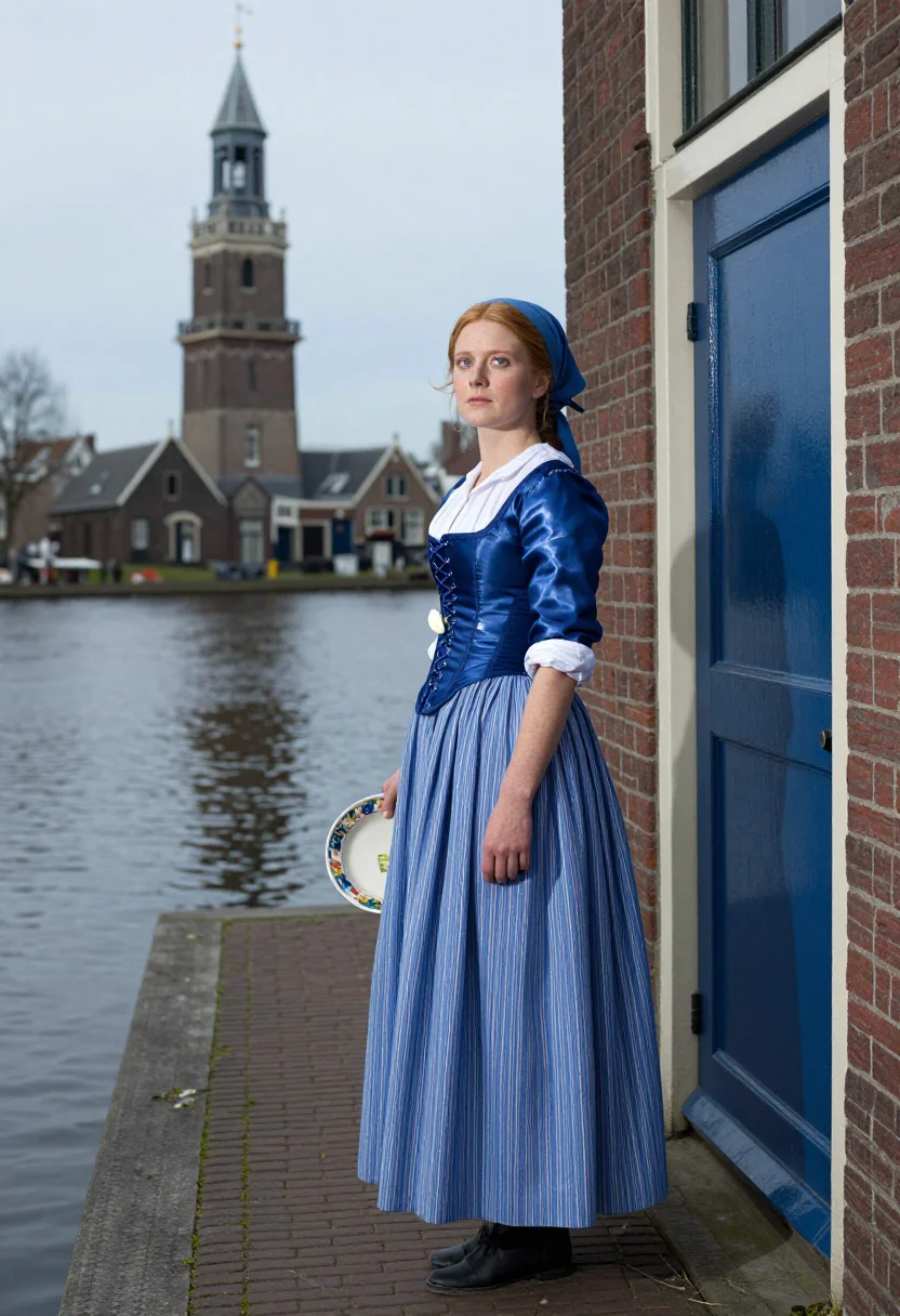 AI delft blue sample — portrait of a woman, full-length portrait of a Dutch woman i