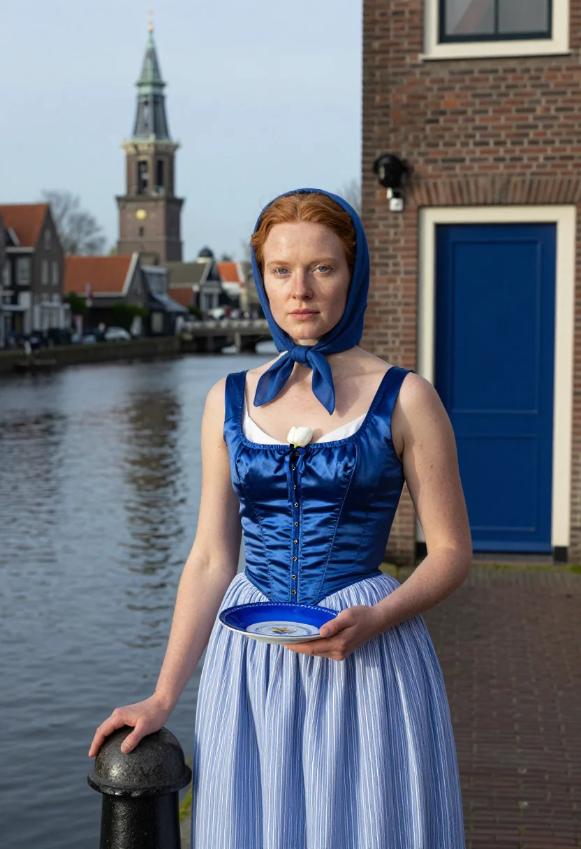 AI delft blue sample — portrait of a woman, half-length portrait of a Dutch woman i