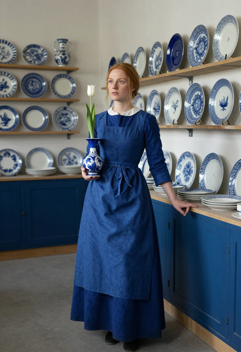 AI delft blue sample — portrait of a woman, full-length portrait of a Dutch woman i