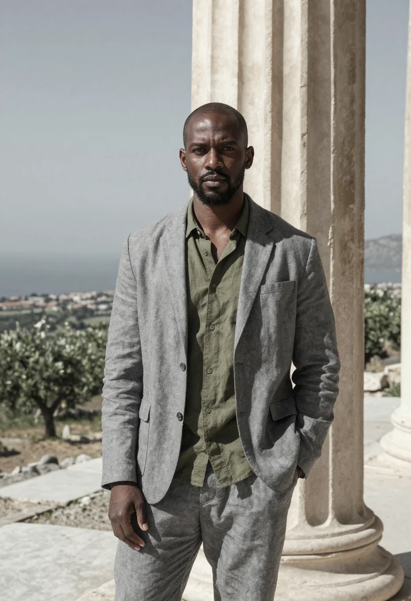 AI delphi archaeologist grey olive sample — portrait of a man, half-length portrait of a Black man in hi
