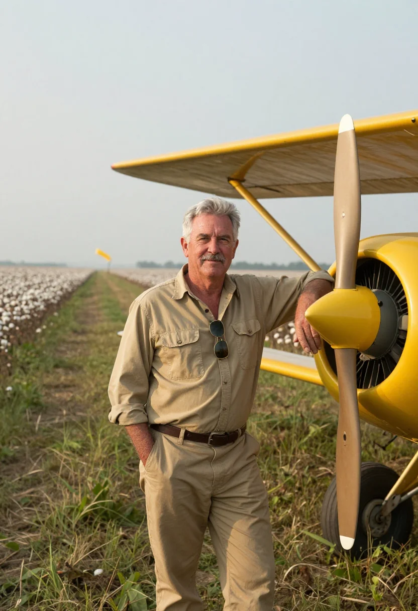 AI delta crop duster yellow sample — portrait of a man, in his late fifties, with weathered ruddy