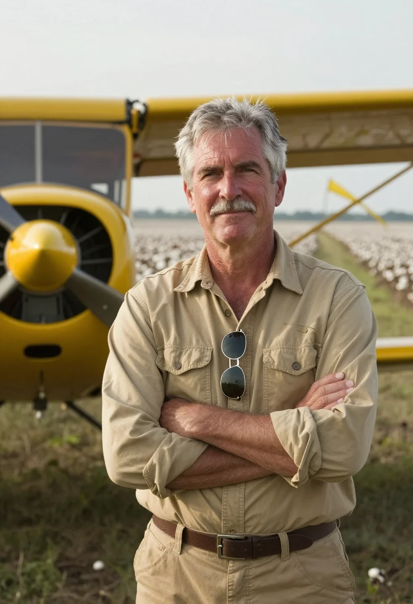 AI delta crop duster yellow sample — portrait of a man, in his late fifties, with weathered ruddy