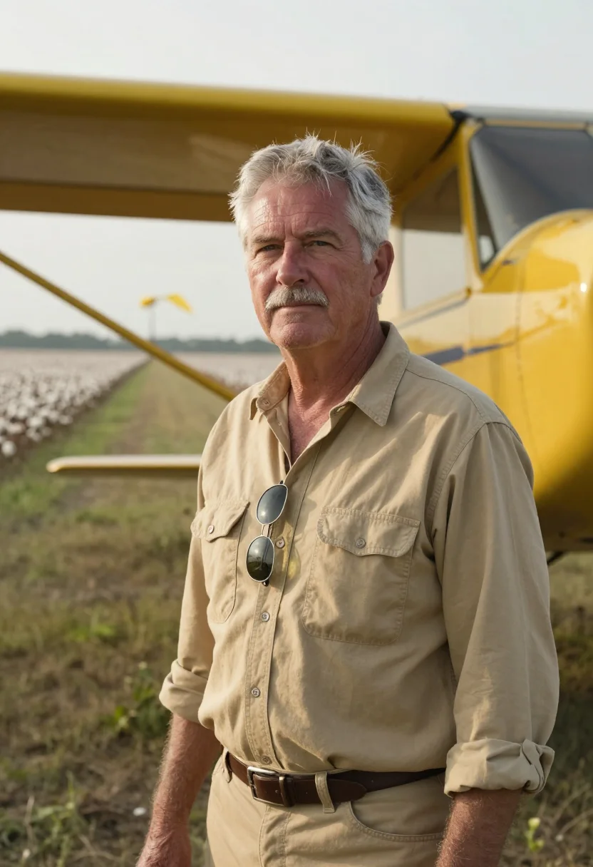 AI delta crop duster yellow sample — portrait of a man, in his late fifties, with weathered ruddy