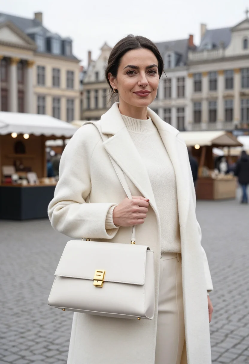 AI delvaux brussels sablon brillant ivory sample — portrait of a woman, an Italian woman in her mid-thirties wi