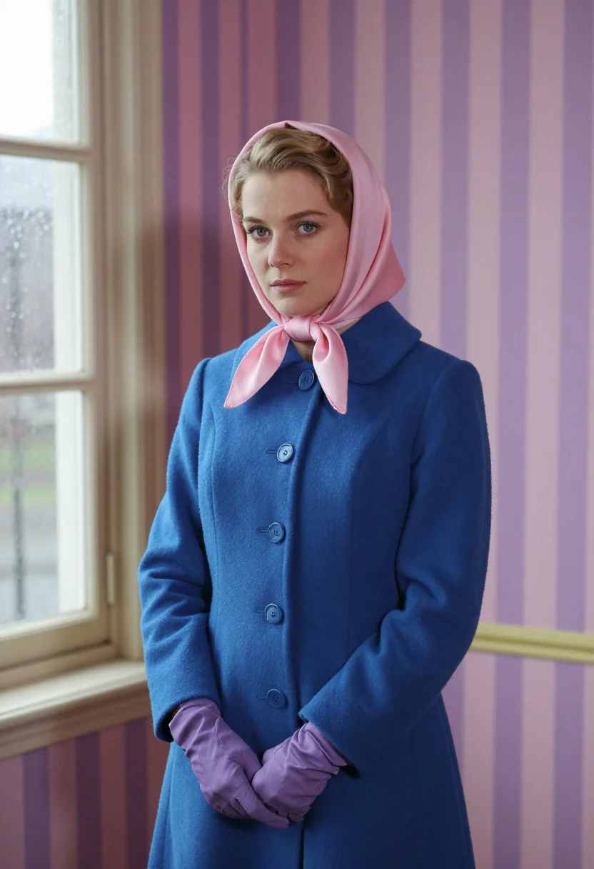 AI deneuve umbrellas cherbourg palette sample — portrait of a woman, framed half-length from the waist up, t