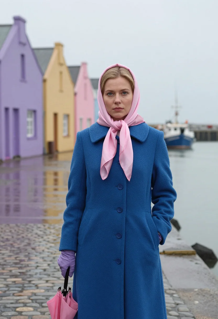 AI deneuve umbrellas cherbourg palette sample — portrait of a woman, framed half-length from the waist up, t