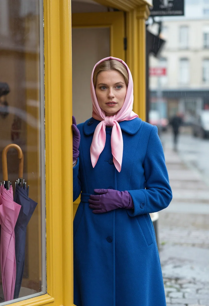 AI deneuve umbrellas cherbourg palette sample — portrait of a woman, framed half-length from the waist up, t