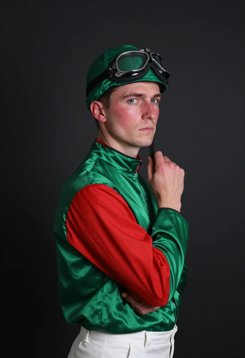 AI derby silks sample — portrait of a man, chest-up three-quarter portrait of a West