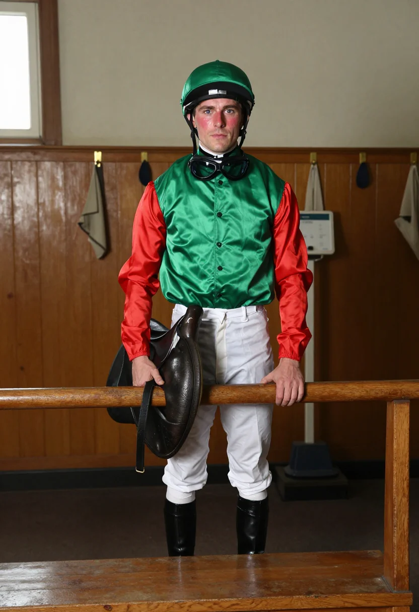 AI derby silks sample — portrait of a man, waist-up portrait of a Western-European m