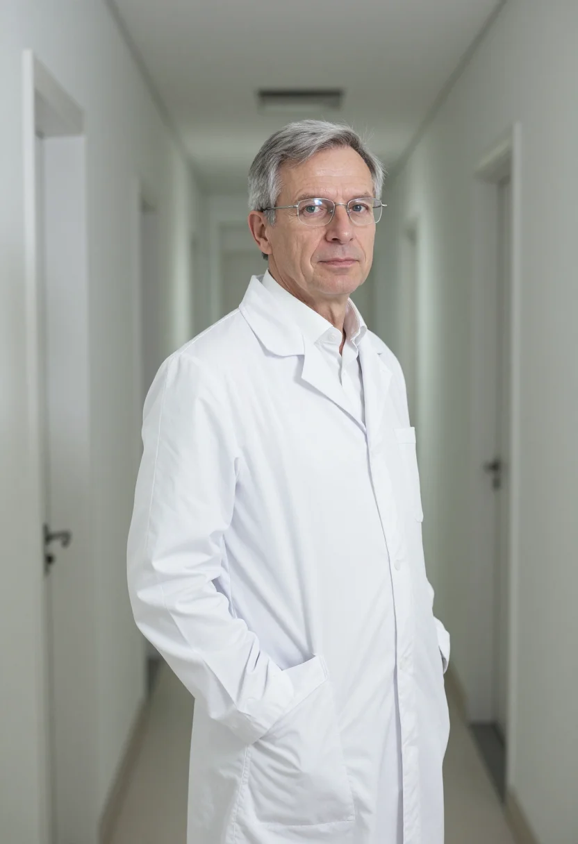 AI dermatologist white november sample — portrait of a man, framed half-length, cropped at the waist,