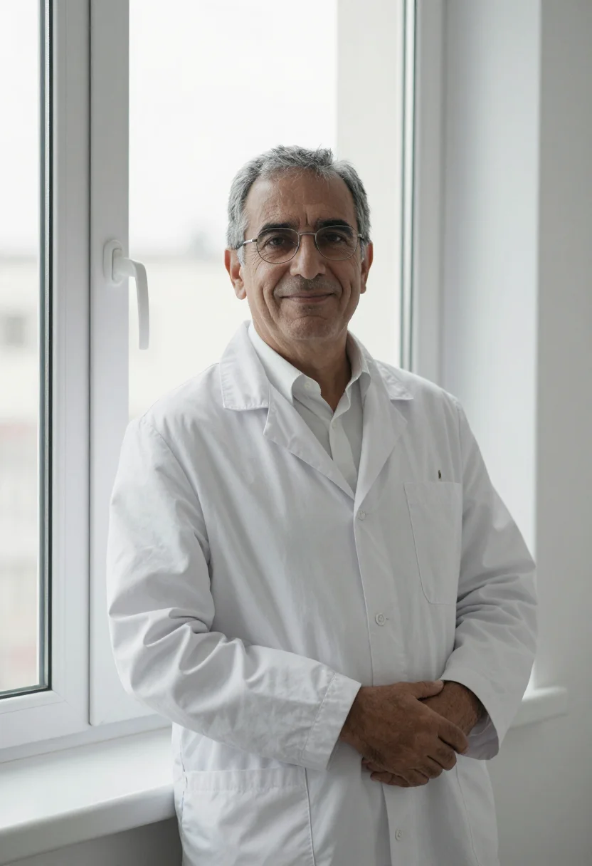 AI dermatologist white november sample — portrait of a man, framed half-length, cropped at the waist,