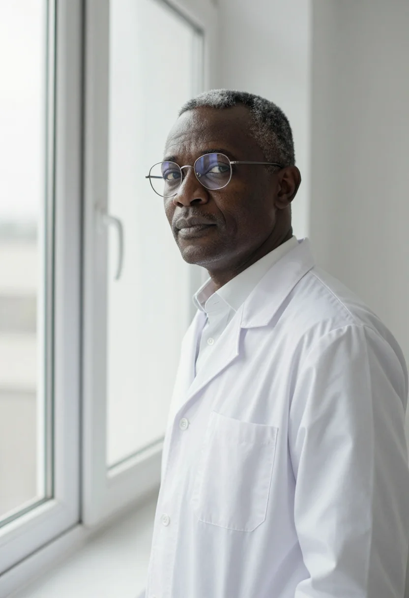 AI dermatologist white november sample — portrait of a man, framed tight, head and shoulders, the bod