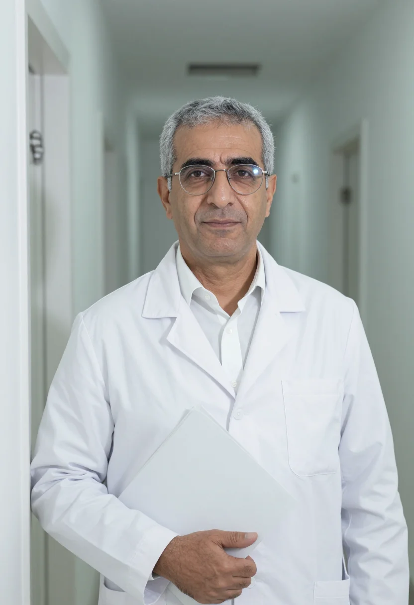 AI dermatologist white november sample — portrait of a man, framed chest-up, cropped at the ribs, the
