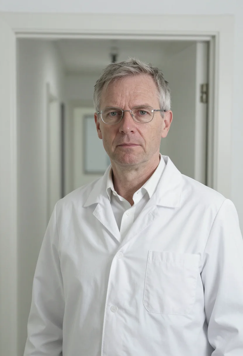 AI dermatologist white november sample — portrait of a man, framed tight, head and shoulders, the bod