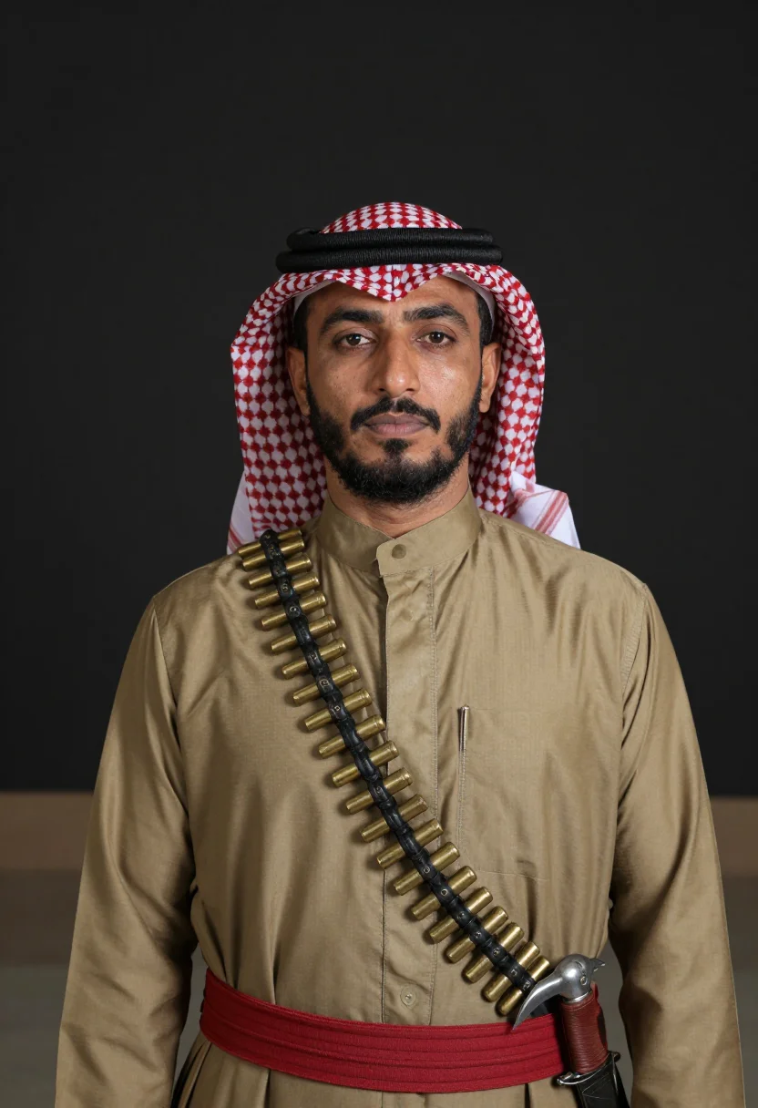 AI desert patrol sample — portrait of a man, head-and-shoulders portrait of a Jordania