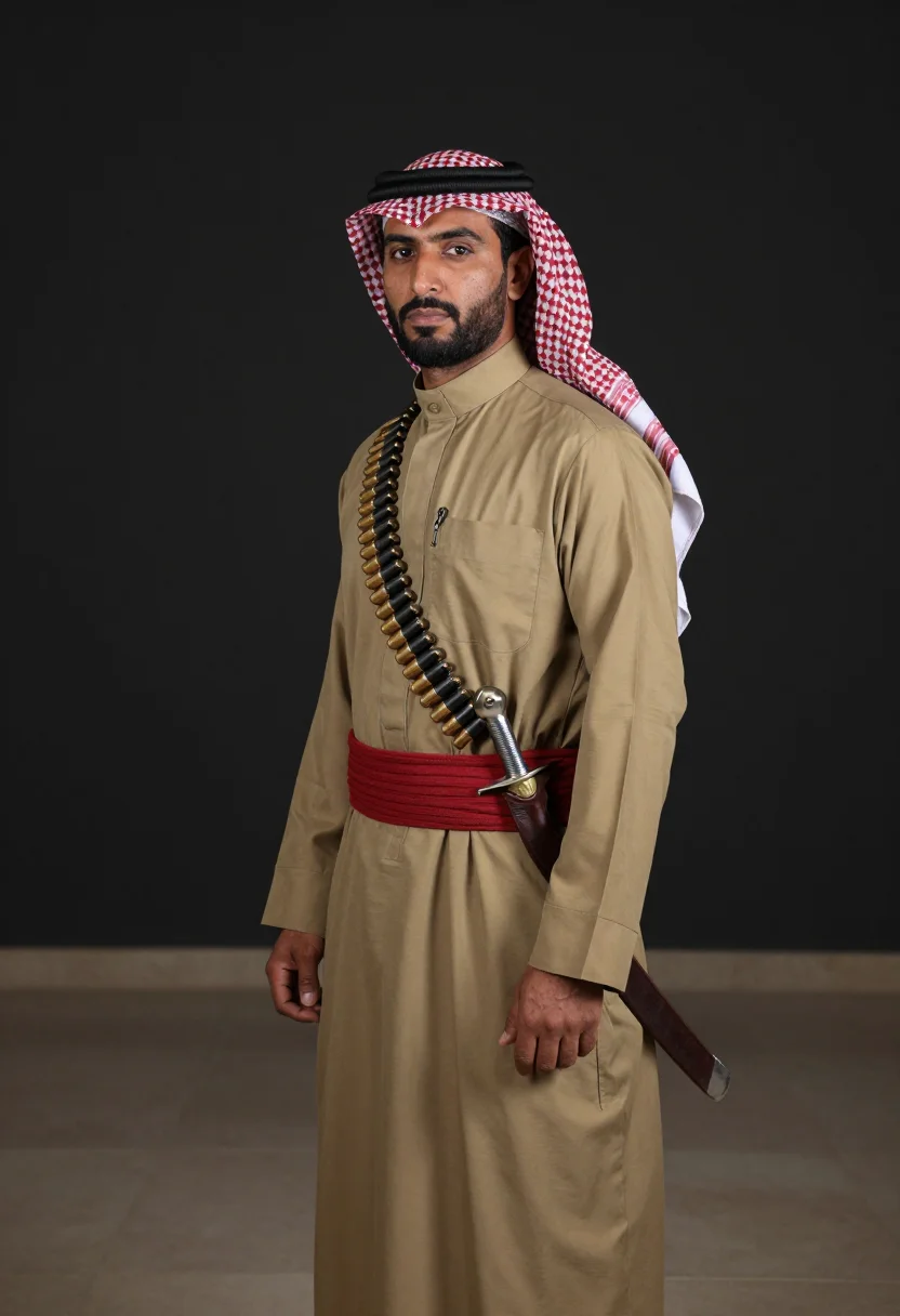 AI desert patrol sample — portrait of a man, three-quarter-length portrait of a Jordan
