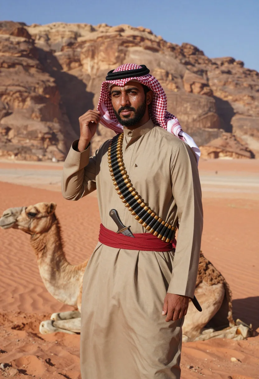 AI desert patrol sample — portrait of a man, three-quarter-length portrait of a Jordan