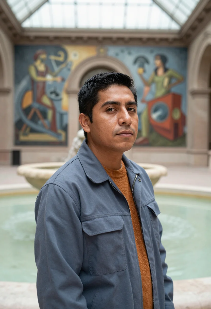 AI detroit industry murals engineer palette sample — portrait of a man, of Mexican descent in his early thirties