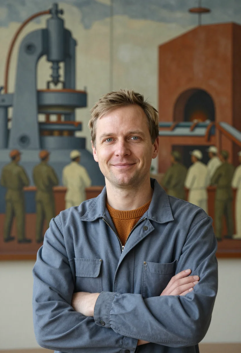 AI detroit industry murals engineer palette sample — portrait of a man, of Polish descent in his late thirties wi