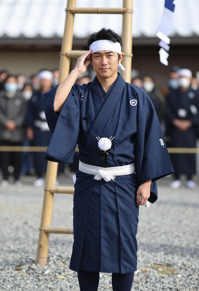 AI dezome shiki sample — portrait of a man, chest-up portrait of a Japanese man in hi