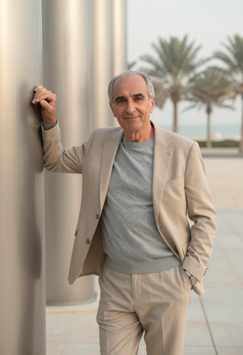 AI dhahran energy engineer sand steel sample — portrait of a man, framed at half-length, cropped at the hip