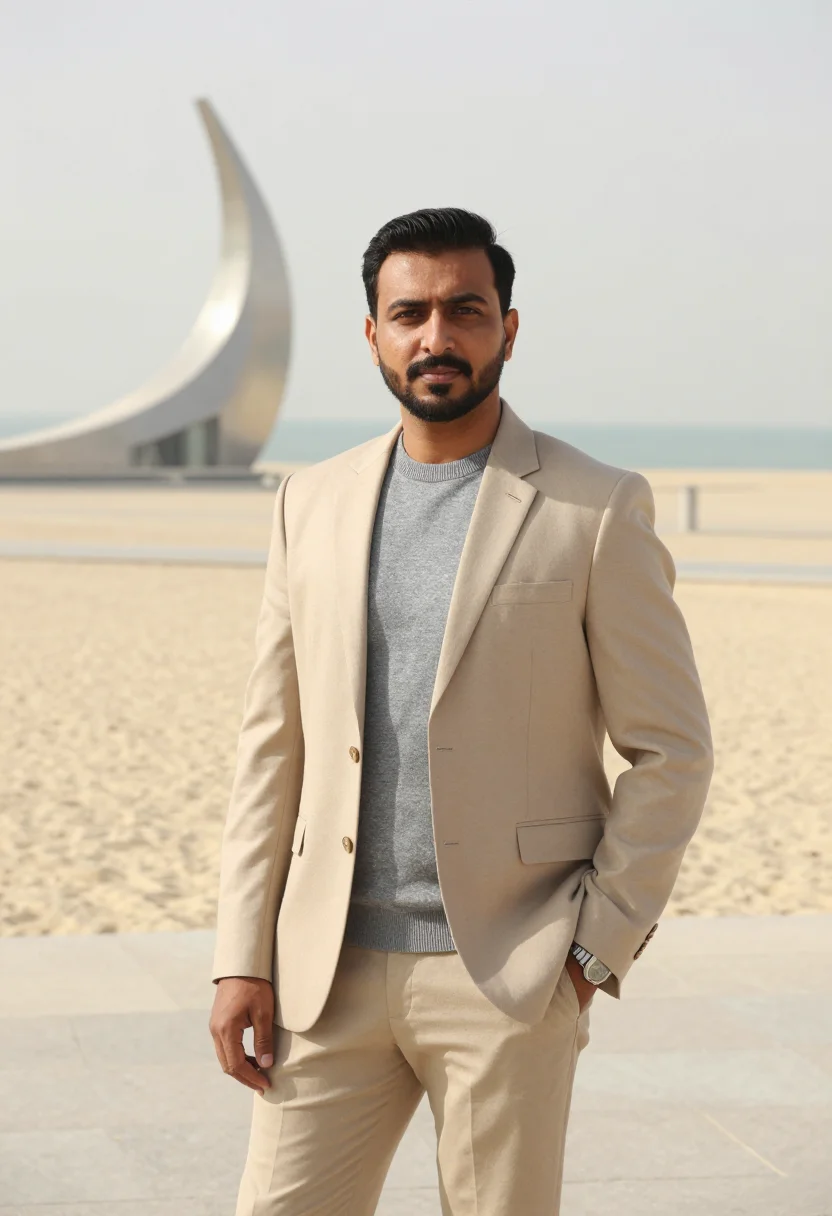 AI dhahran energy engineer sand steel sample — portrait of a man, framed at half-length, cropped at the hip
