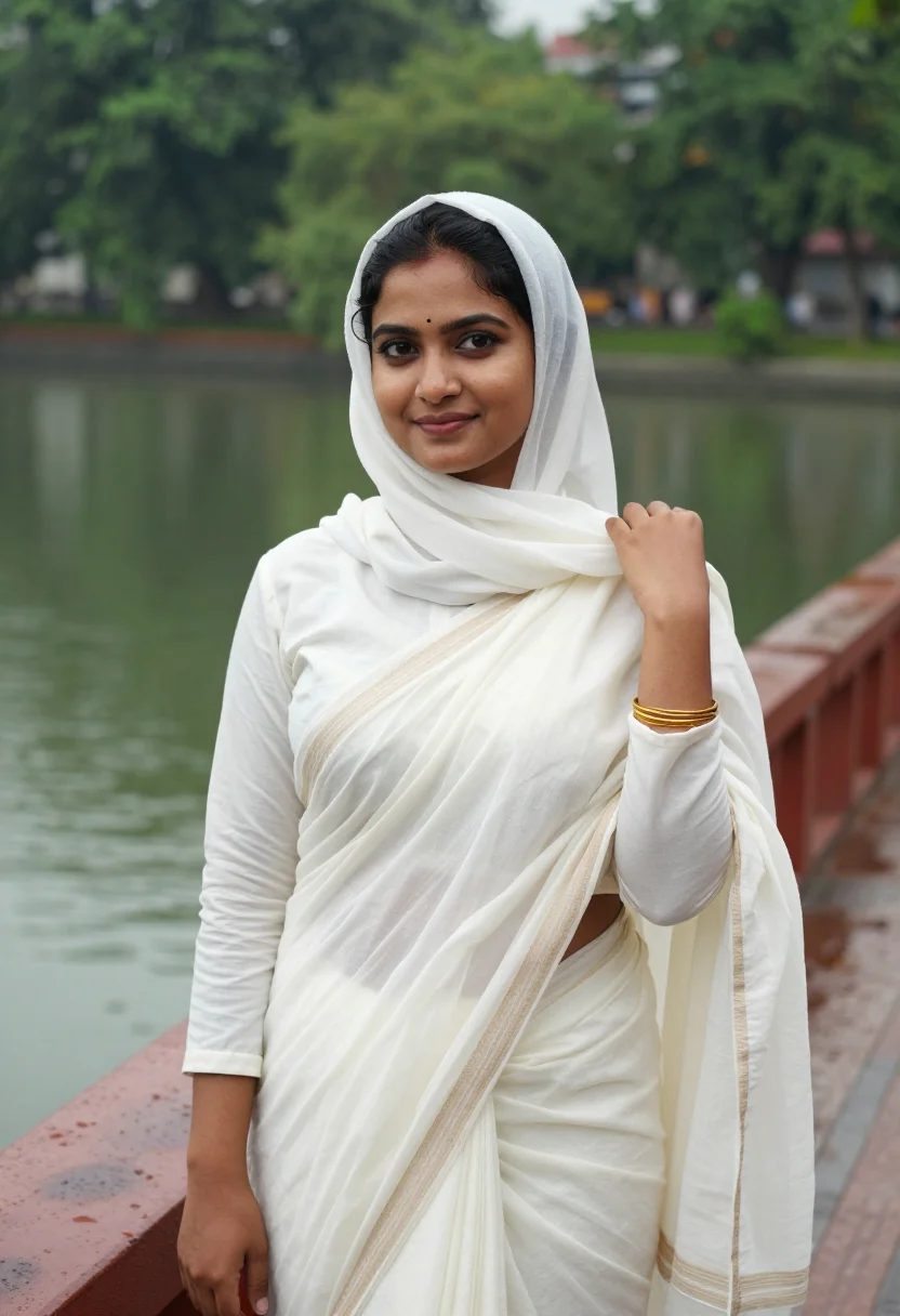 AI dhaka modest sample — portrait of a woman, chest-up three-quarter portrait of a Ba