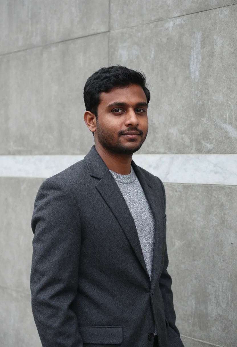AI dhaka parliament architect concrete grey sample — portrait of a man, an architect in his mid-thirties with dee