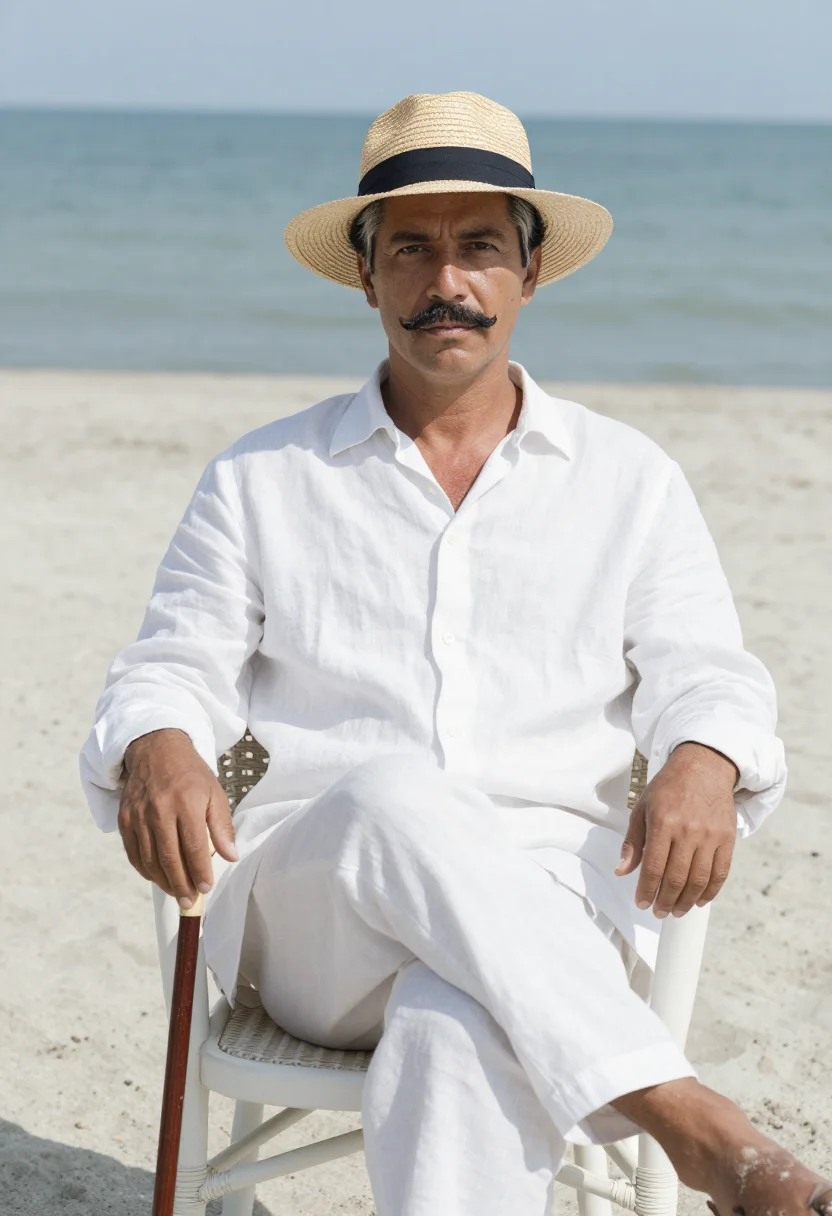 AI diaghilev sample — portrait of a man, three-quarter seated portrait of a Wester