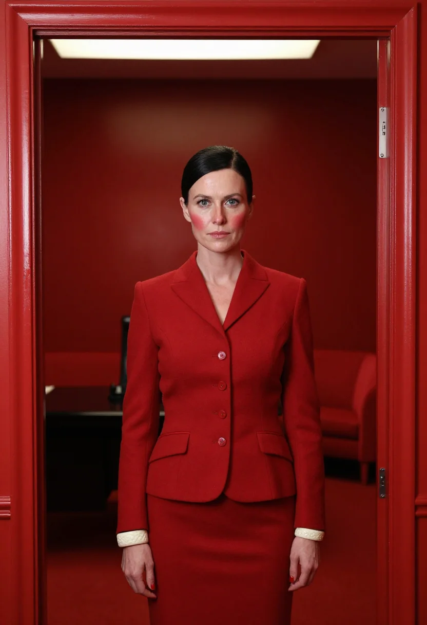 AI diana vreeland vogue office red sample — portrait of a woman, framed tight, head and shoulders, the b
