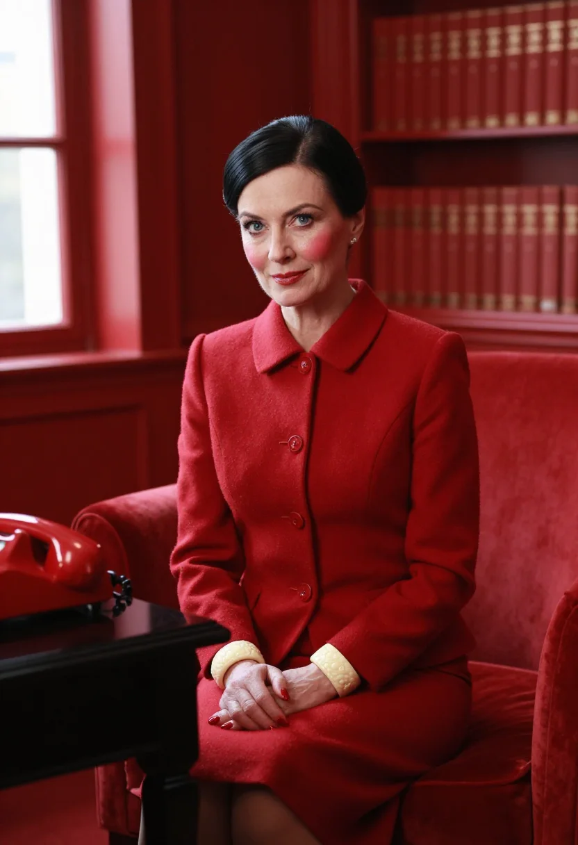 AI diana vreeland vogue office red sample — portrait of a woman, framed tight, head and shoulders, the b