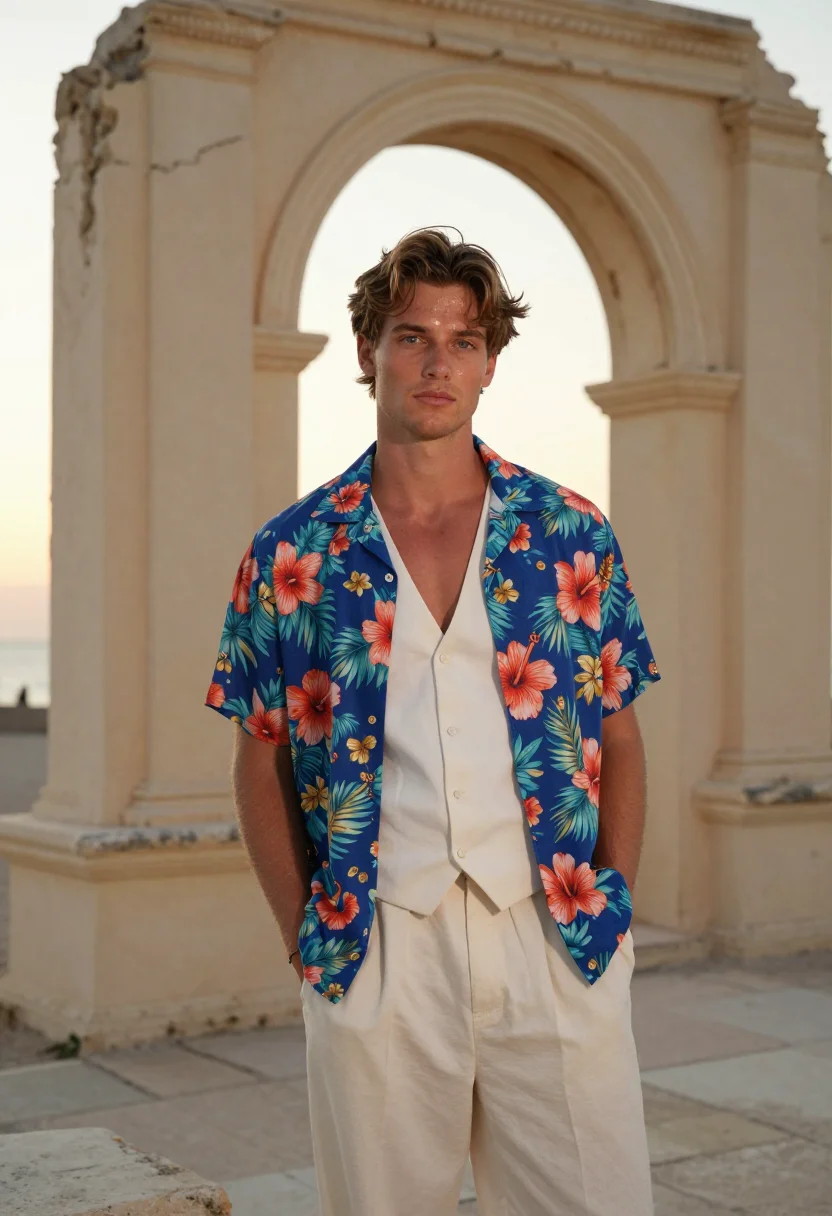 AI dicaprio romeo juliet verona beach palette sample — portrait of a man, Western-European and in his early twentie