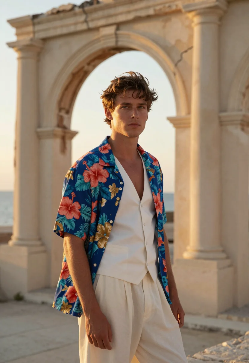 AI dicaprio romeo juliet verona beach palette sample — portrait of a man, Western-European and in his early twentie