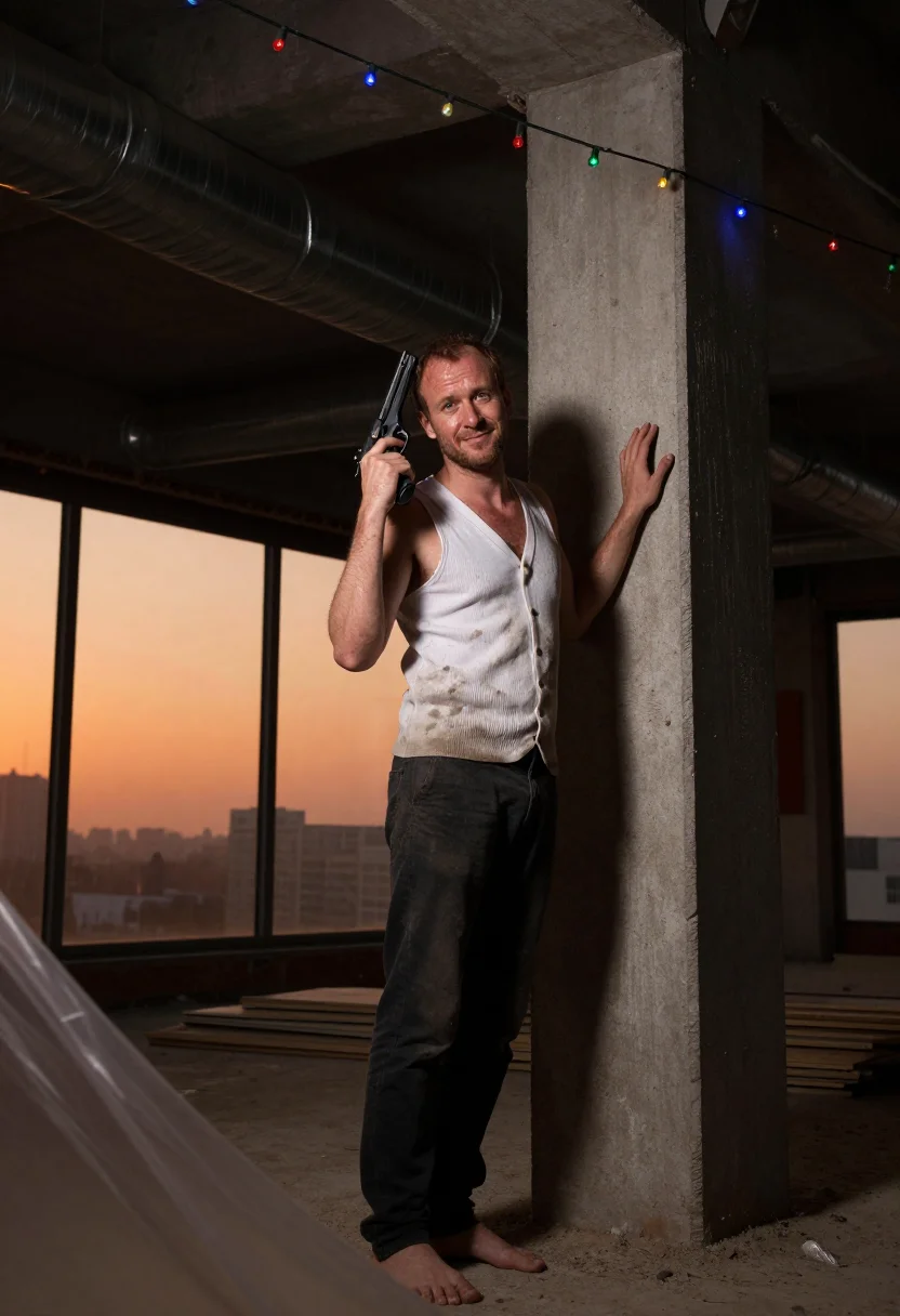 AI die hard nakatomi sample — portrait of a man, low-angle three-quarter-length portrait o