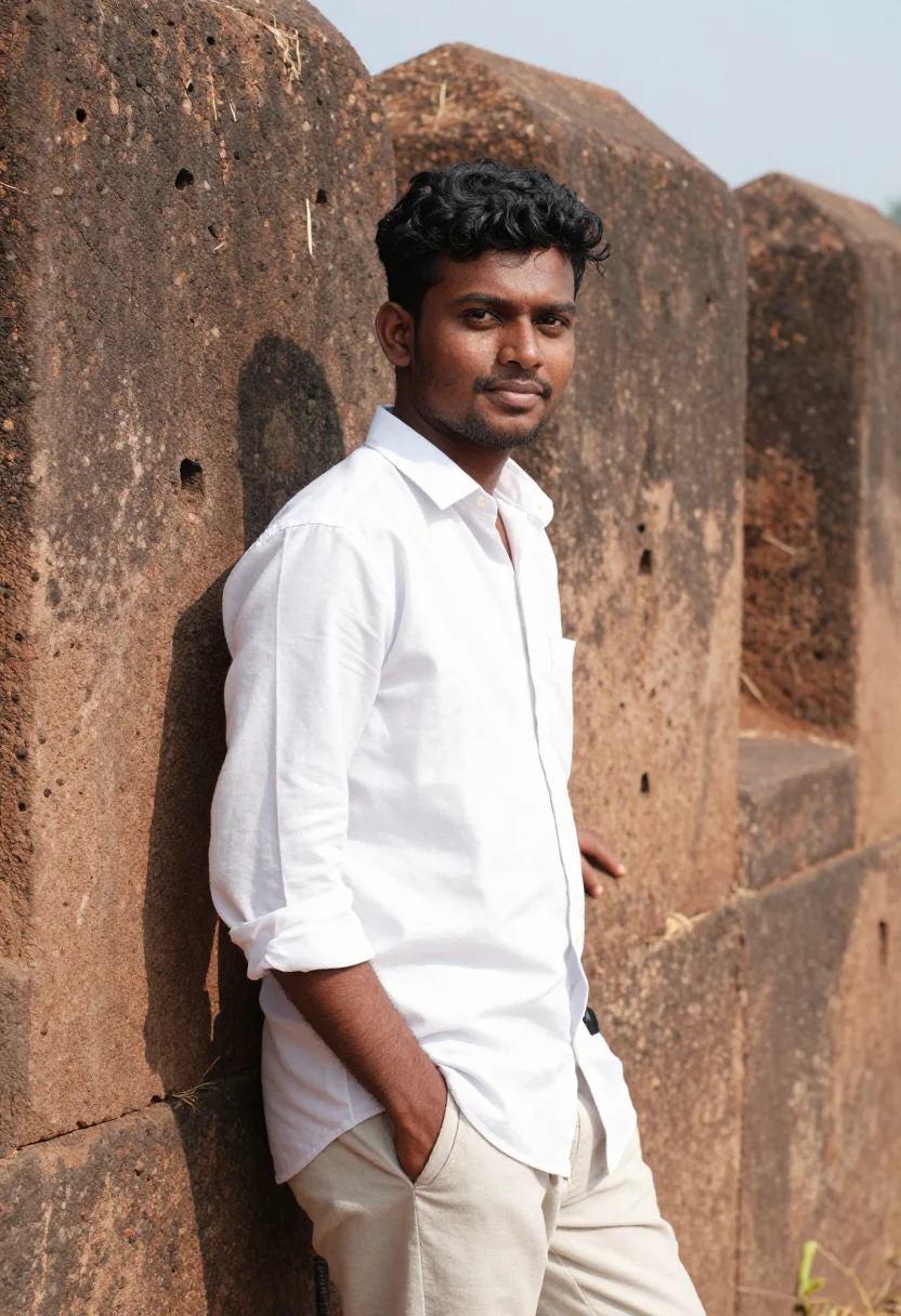 AI dil chahta hai goa chapora fort white sample — portrait of a man, a Bengali man in his late twenties with w