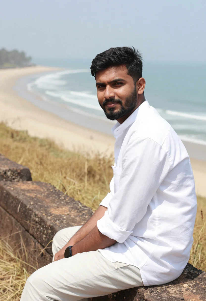 AI dil chahta hai goa chapora fort white sample — portrait of a man, a Rajasthani man in his late twenties wit