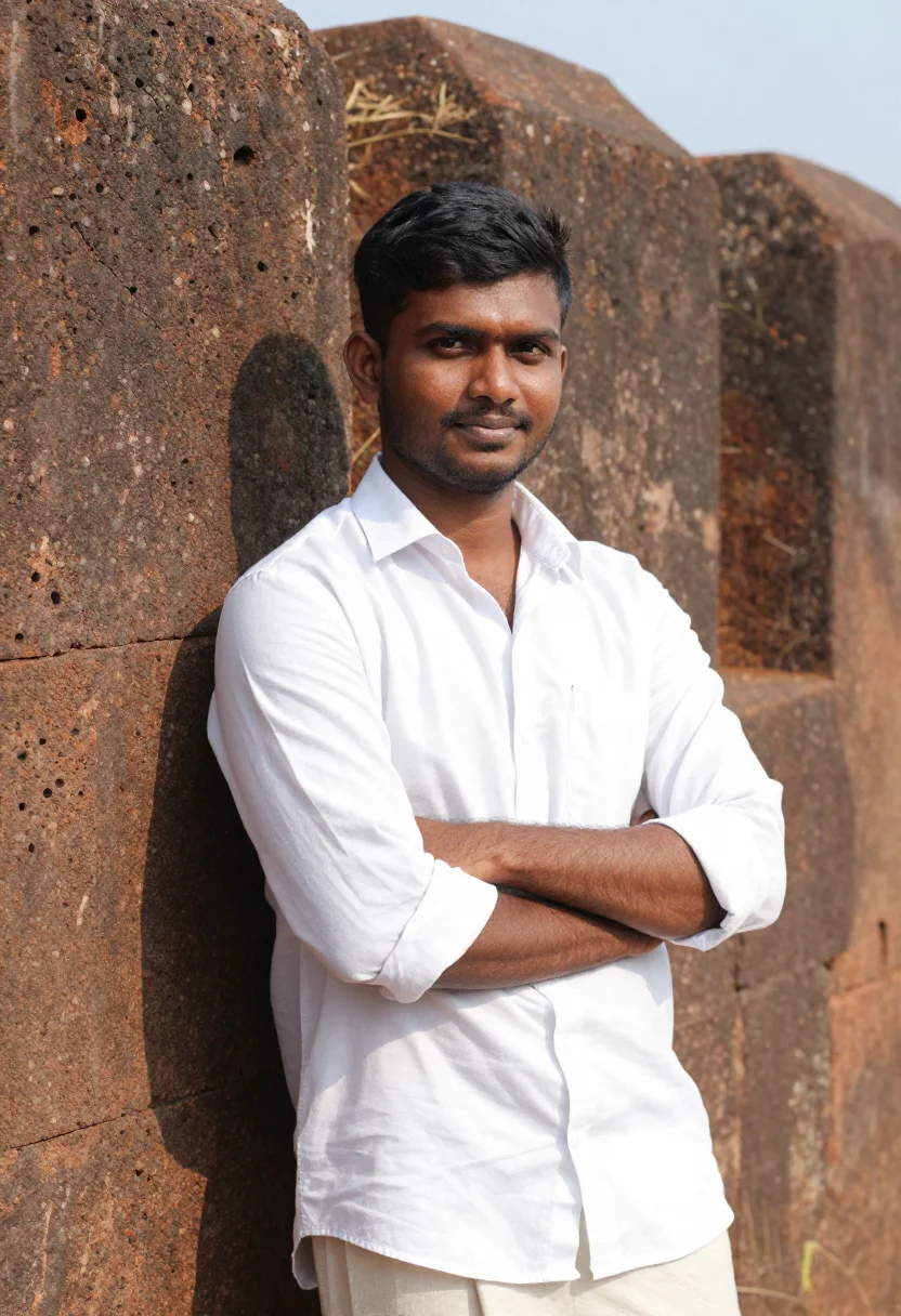 AI dil chahta hai goa chapora fort white sample — portrait of a man, a Kannadiga man in his early thirties wit