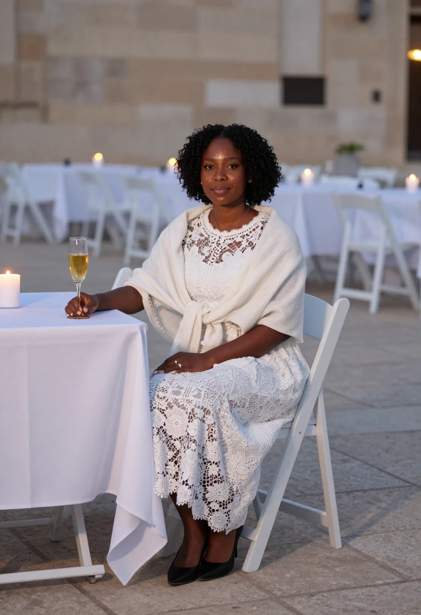 AI diner en blanc sample — portrait of a woman, full-length seated portrait from hip he