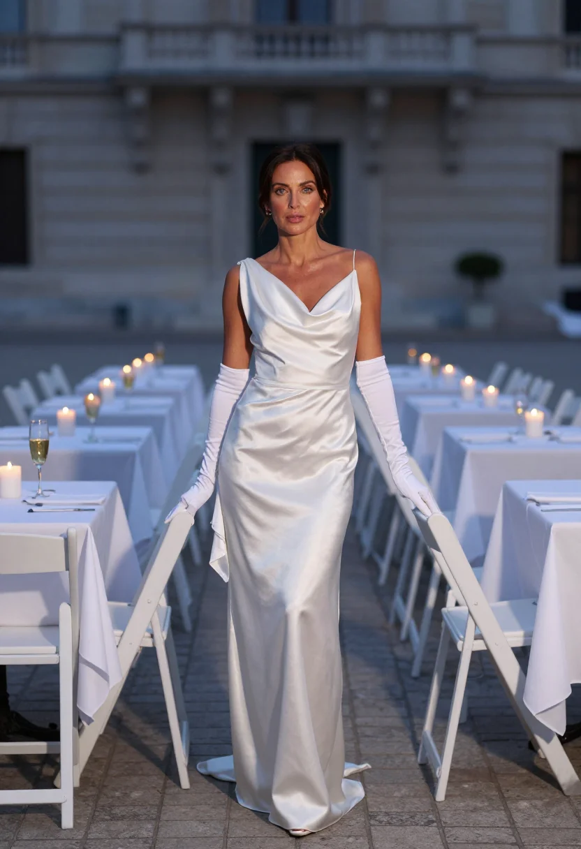 AI diner en blanc sample — portrait of a woman, full-length portrait from hip height of